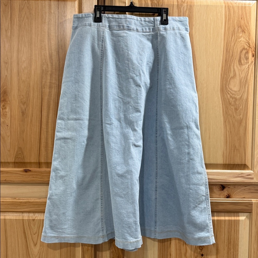 Belle Vere Anthropologie Light Blue Denim Full A-Line Cottagecore Skirt Size L - Picture 4 of 10